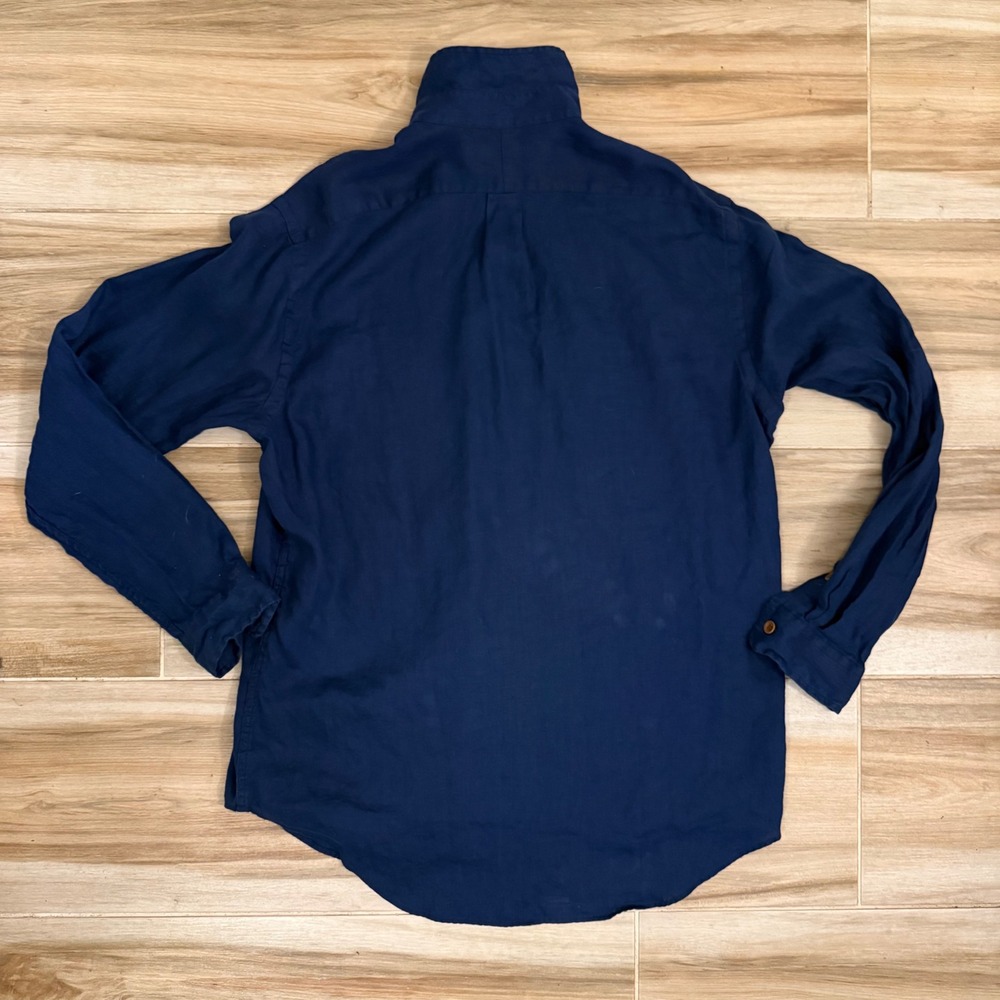 Polo Ralph Lauren Resort Linen Shirt Mens Large Navy Blue Button Down Long - Picture 3 of 6